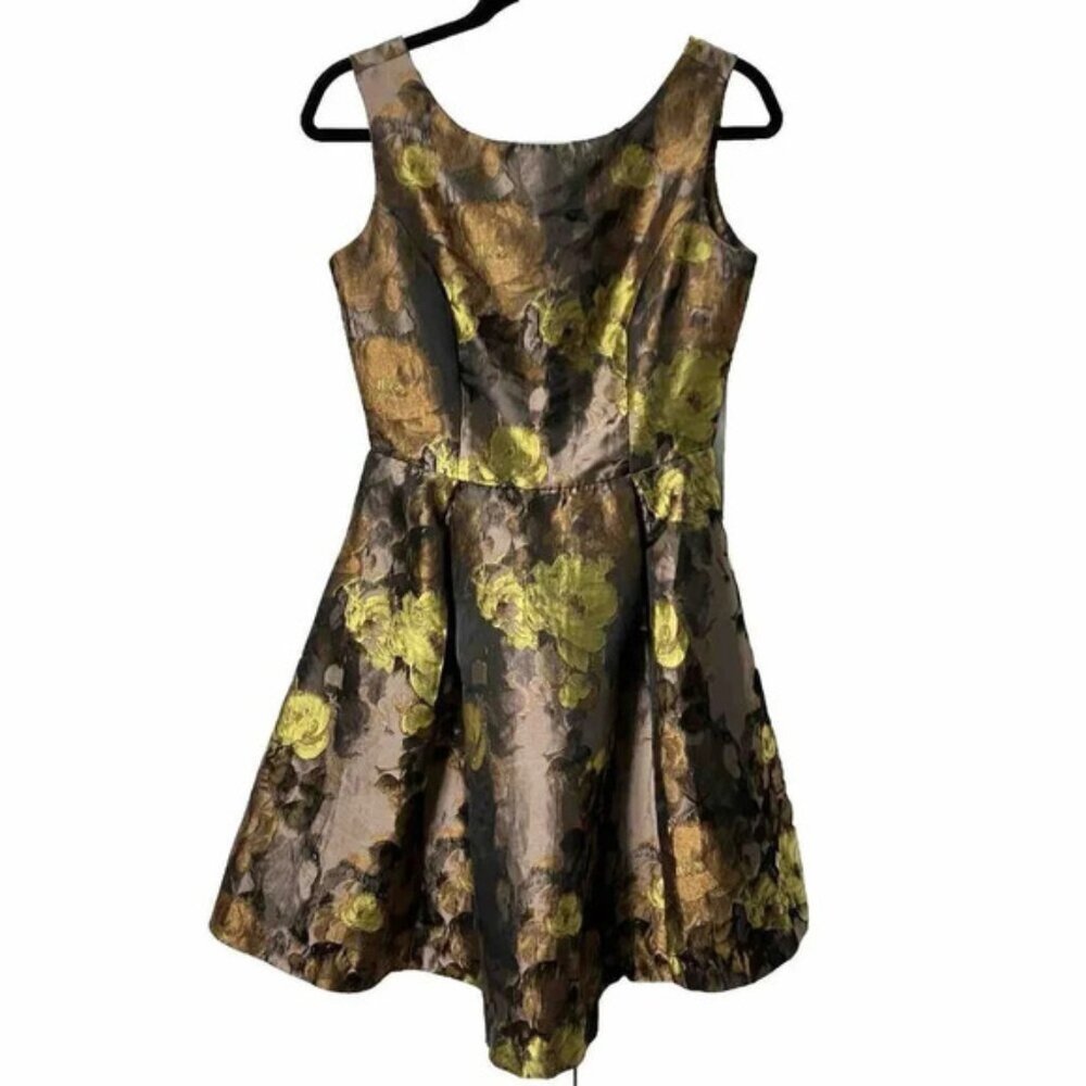 Louche Bonne Satin Cut Out Dress Womens 10 Bow Party Indie Metallic Floral